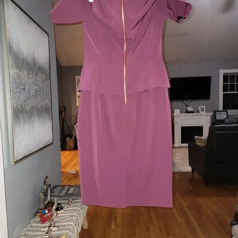 Ted Baker London Peplum Pippard Cold Shoulder Purple Sleeveless Dress SZ…